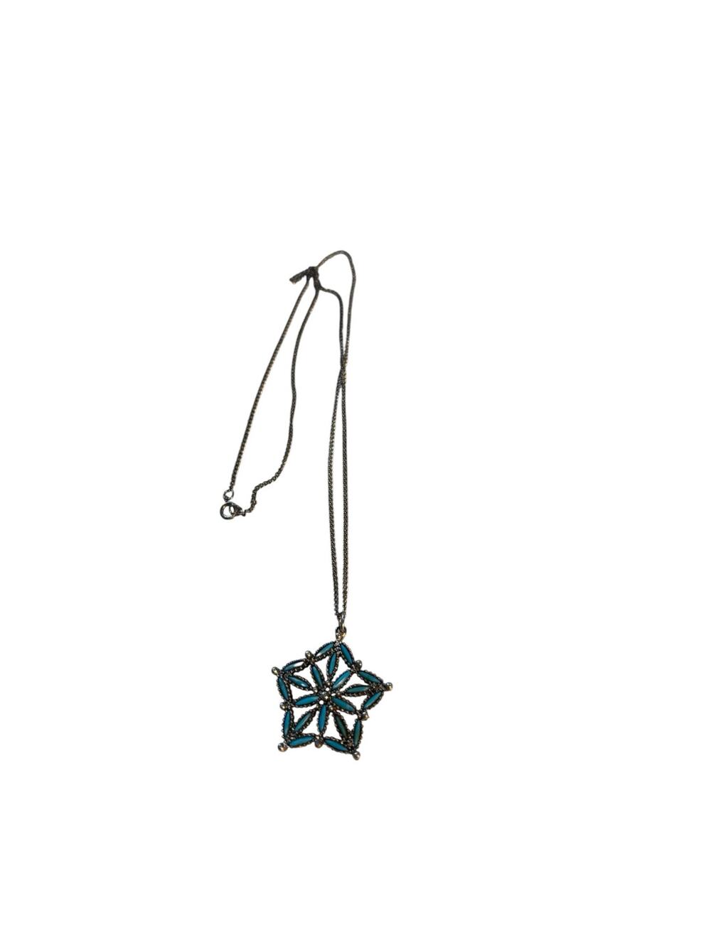 Vintage Turquoise Star Pendant Necklace Silver Tone Southwestern Style Geometric